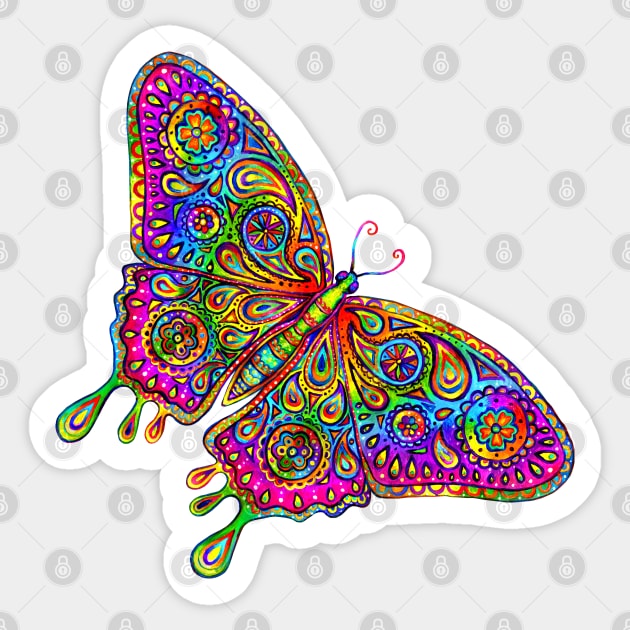 Psychedelic Paisley Rainbow Butterfly Sticker by rebeccawangart